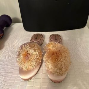 Birdie mule backless loafer flats with Pom poms